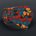 Cravate Papillon monarque sur des fleurs rouges<br><div class="desc">Motif sans couture dessinée à la main avec des confleurs et des papillons monarques.</div>