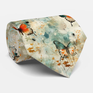 Cravate Papillon orange sarcelle bohème Fleur sauvage pein
