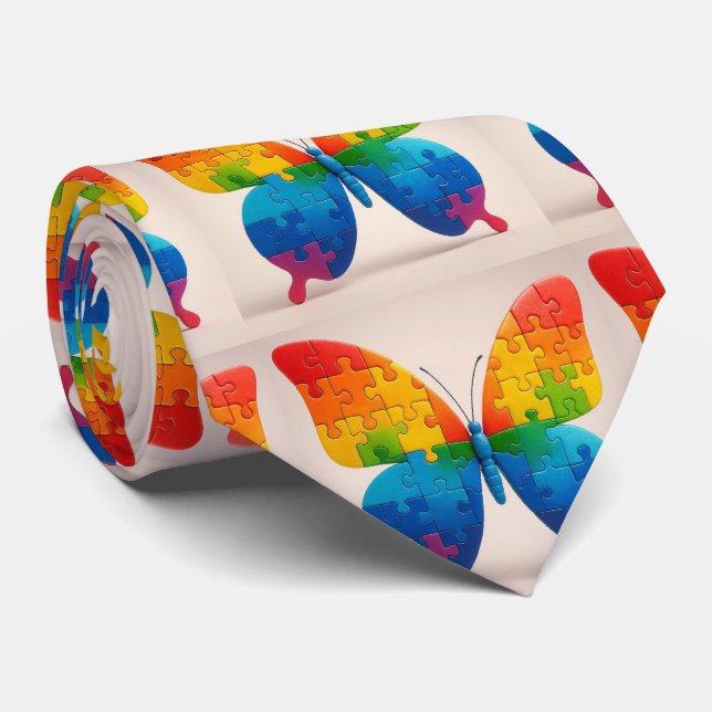 Cravate Papillon Pièces de Puzzle Arc-en-Ciel de Sensibili (Roulé)