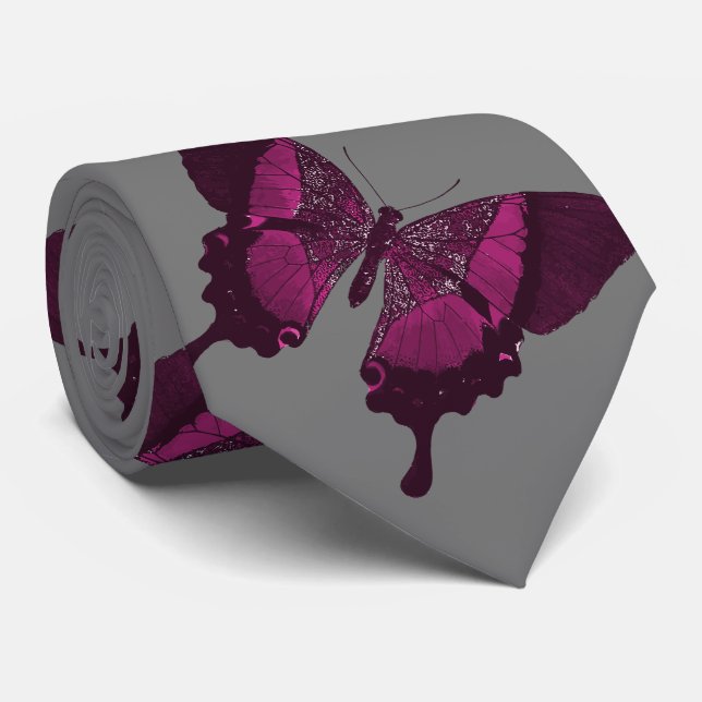 Cravate Papillon rose foncé avec fond gris (Roulé)