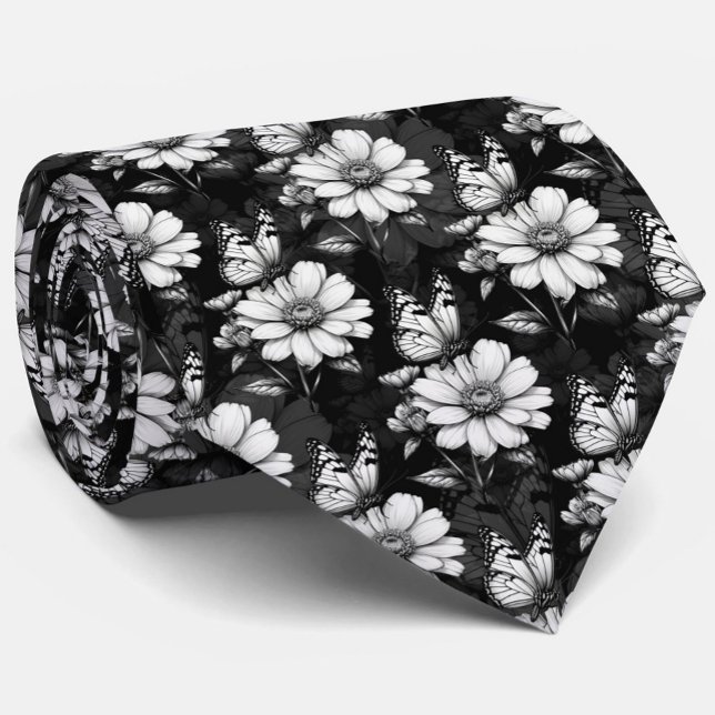 Cravate Papillon sur Motif à fleurs - Noir (Créateur téléchargé)