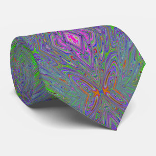 Cravate Papillon Violet, Orange et Vert Abstrait Trippy