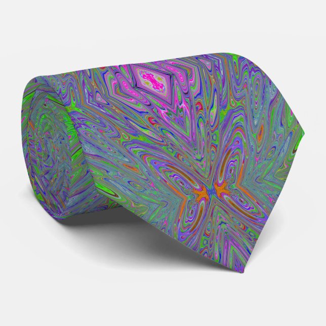 Cravate Papillon Violet, Orange et Vert Abstrait Trippy (Roulé)