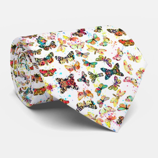 Cravate Papillons à l'aquarelle mignons et tendance (Roulé)