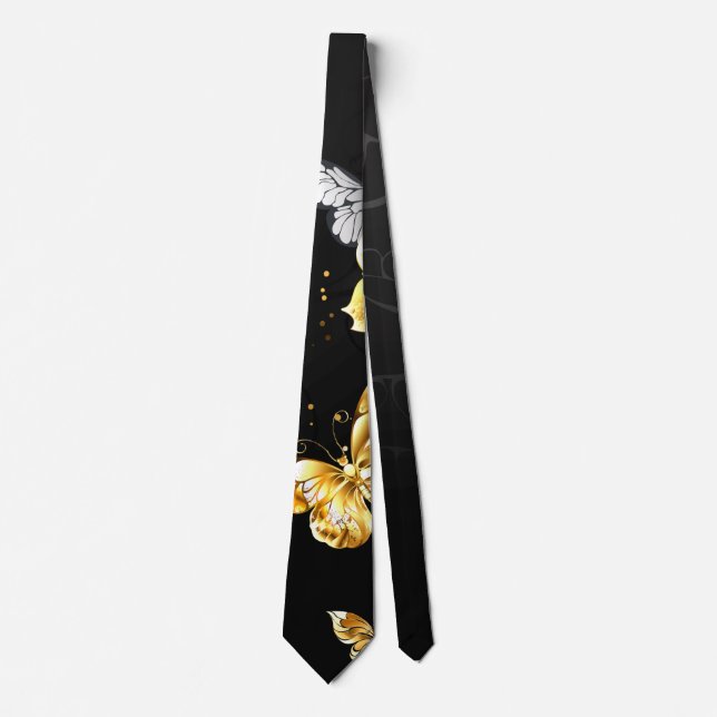 Cravate Papillons dorés et blancs (Devant)