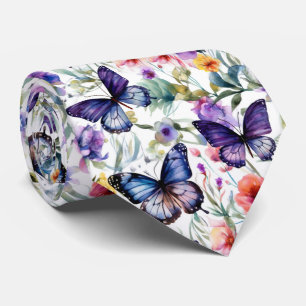 Cravate Papillons Fleuris Motif Aquarelle Coloré