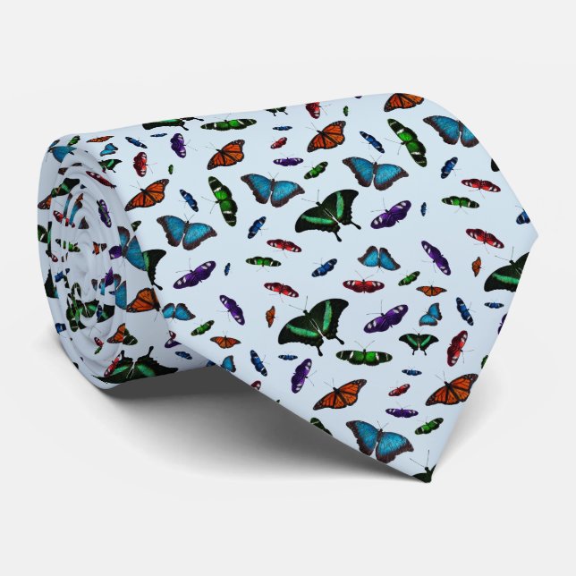 Cravate Papillons Papillon Imprimé Recto-Verso (Bleu Clair (Roulé)