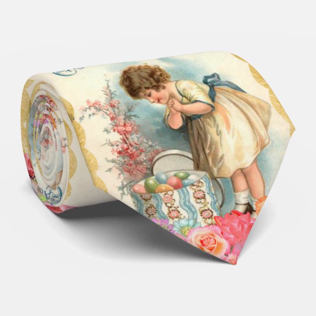 Cravate Pâques Vintage Printemps Et Œuf (Roulé)