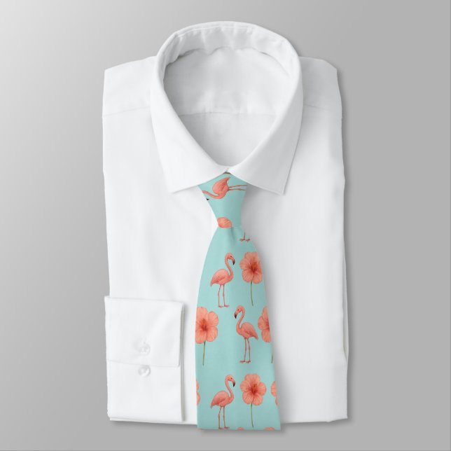 Cravate Paradis de flamants roses motif aquarelle (Attaché)