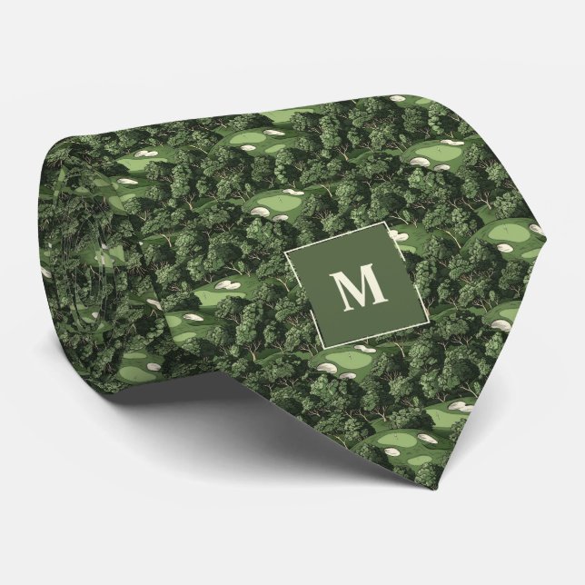 Cravate Parcours de golf Green Retro Monogrammé (Roulé)