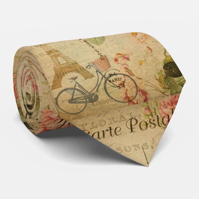 Cravate Parisien Vintage avec Eiffel  (Roulé)