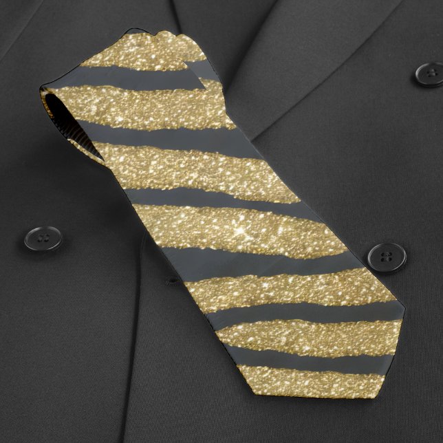 Cravate Parties scintillant noire et or brillant Zebra Tig (Black & Gold Glitter Shiny Zebra Tiger Stripe Neck Tie)