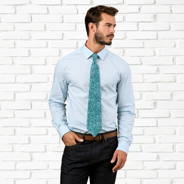 Cravate Parties scintillant Turquoise et luxueuse (Teal Glitter Neck Tie)