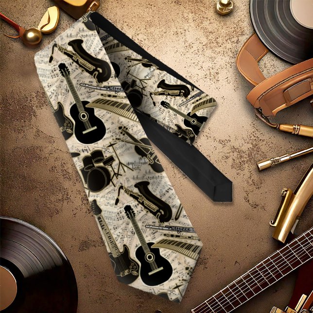 Cravate Partition et instruments Black/Gold ID481 (Créateur téléchargé)