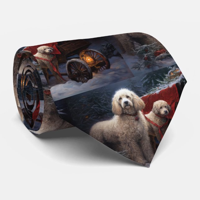 Cravate Parure de Noël Traîneau Poodle Snowy (Roulé)