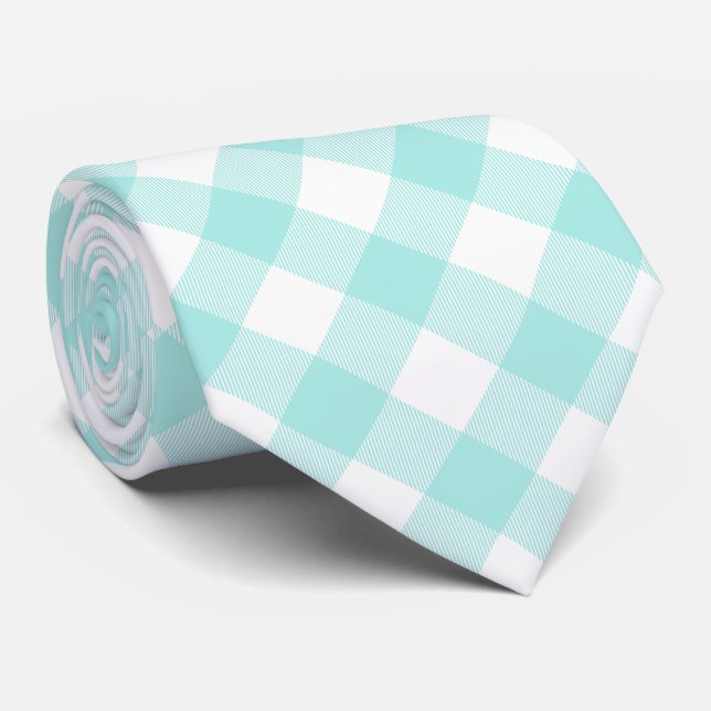 Cravate Pastel Blue White Buffalo Plaid Motif (Roulé)