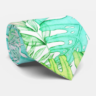 Cravate Pastel monstera feuille de palmier aquarelle tropi