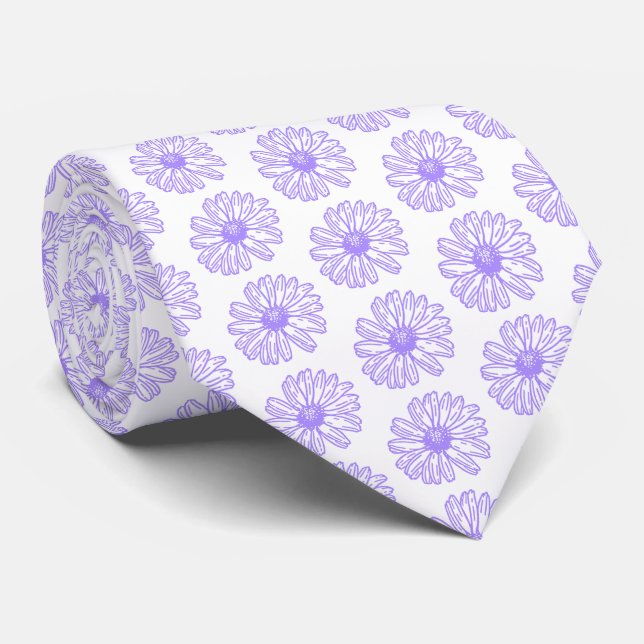 Cravate Pastel Purple Daisy Flower Print, Hippie Floral (Roulé)