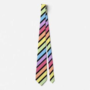 Cravate  Pastel Rainbow Black Diagonal Stripe Neck Tie