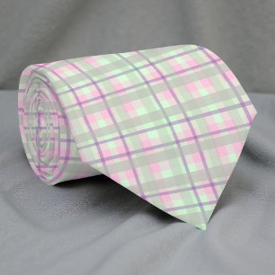 Cravate Pastel Rose Et Vert Tartan Plaid En vichy Motif