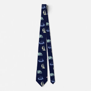 Cravate Pastel Sailboat Motif sur Midnight Blue