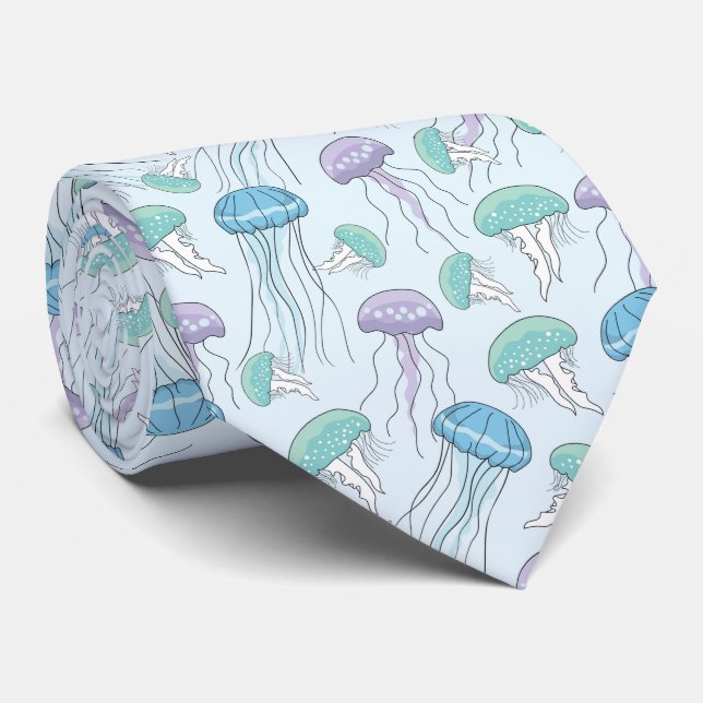 Cravate Pastel soft multicolor glowing jelly fish pattern (Roulé)
