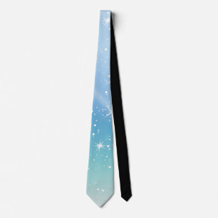 Cravate Pastel Starry Sky Blue Gradient Moon Galaxy Design