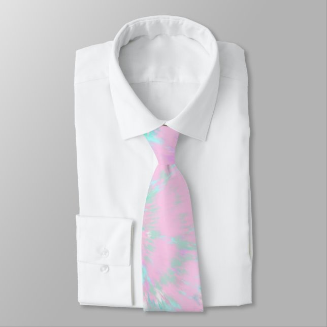 Cravate Pastel Tie Dye Motif Pink Aqua Mint Green (Attaché)