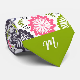 Cravate Pastel vert rose turquoise fleurs Vintage Monogram