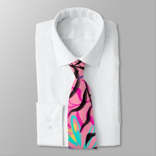 Cravate Pastels Floraux Abstraits Monogram Necktie (Attaché)