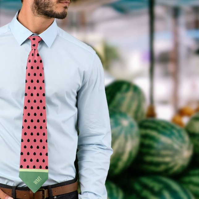 Cravate Pastèque Monogramme Fruit Drôle Tranche Pointillé (Watermelon Tie! 🍉🍉Add your initials )