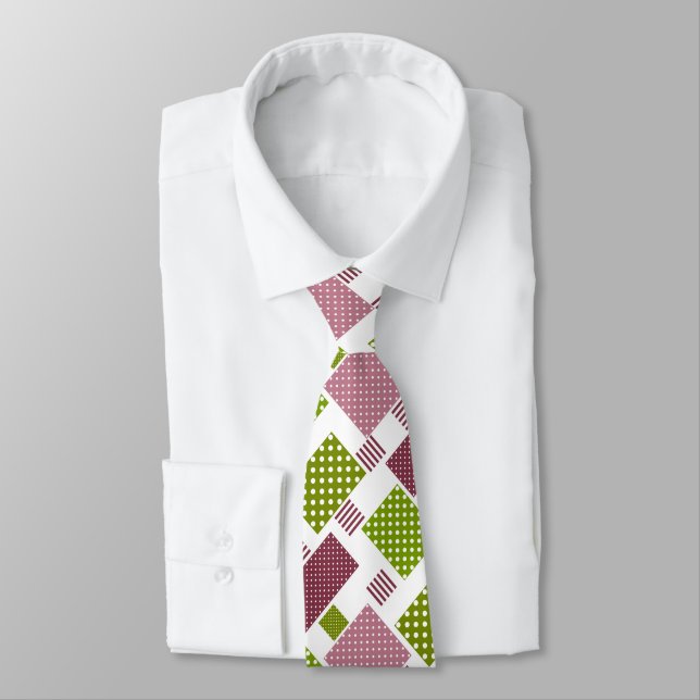 Cravate Patchwork brun vert pois dos blanc (Attaché)