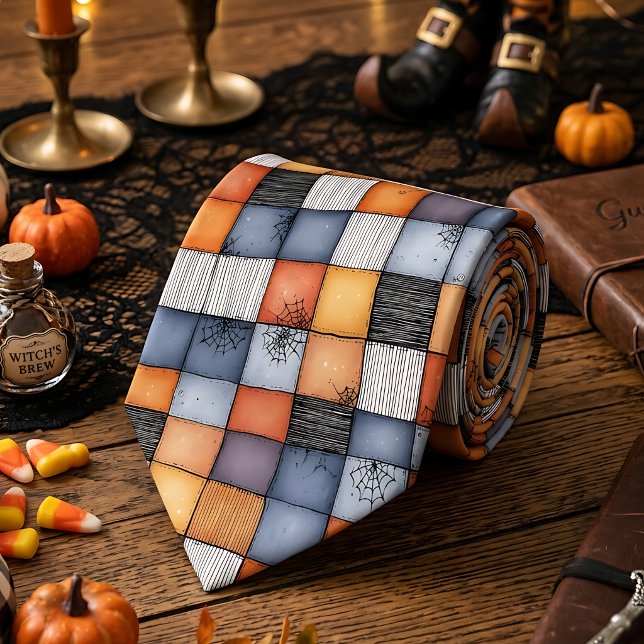 Cravate Patchwork Halloween avec toiles d'araignées (Créateur téléchargé)