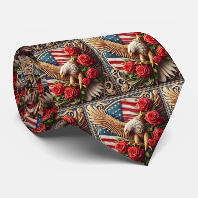 Cravate Patriotic American Flag and Eagle (Roulé)
