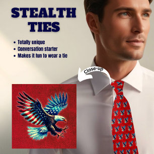 Cravate Patriotique Américain Aigle Rouge Blanc Bl