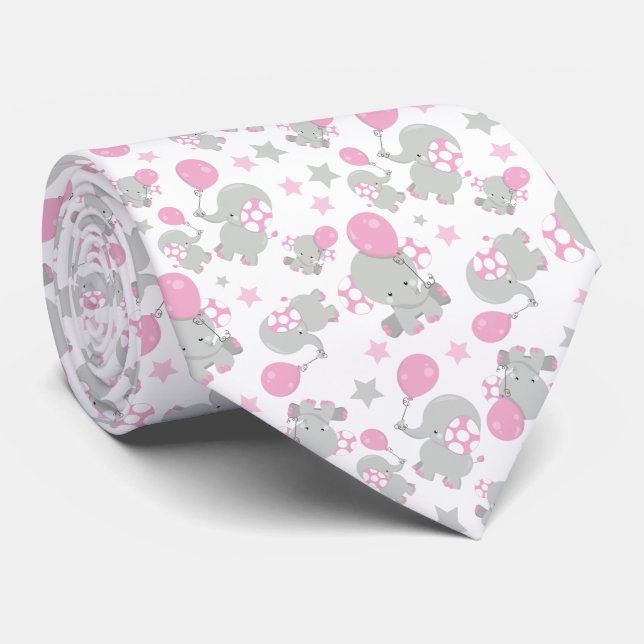 Cravate Pattern Of Elephants, Cute Elephants - Pink Gray (Roulé)