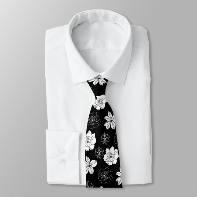 Cravate Patters de Black & White Floral (Attaché)