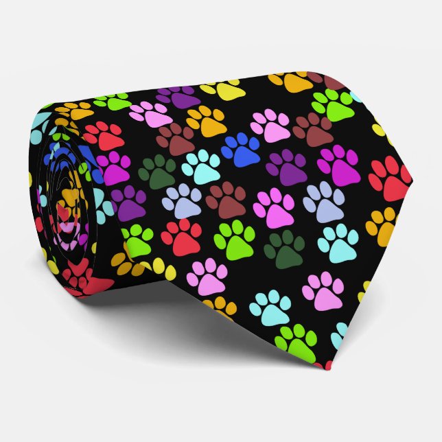 Cravate Paws colorés, Motif Paw, Paws de chien, Empreintes (Roulé)