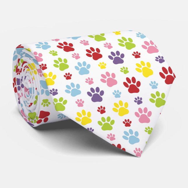 Cravate Paws colorés, Motif Paw, Paws de chien, Empreintes (Roulé)