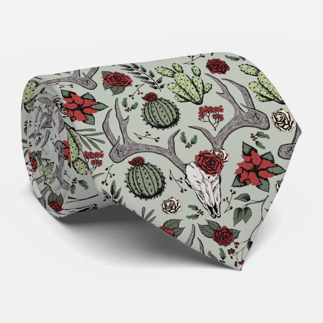 Cravate Pays rouge et vert Noël Cerf Tête Antlers (Roulé)