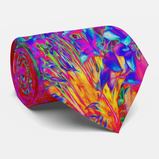 Cravate Paysage de jardin impressionniste psychédélique (Roulé)