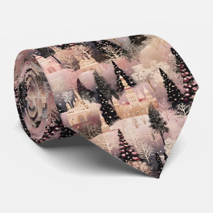 Cravate Paysage hivernal rose fantaisiste (2)