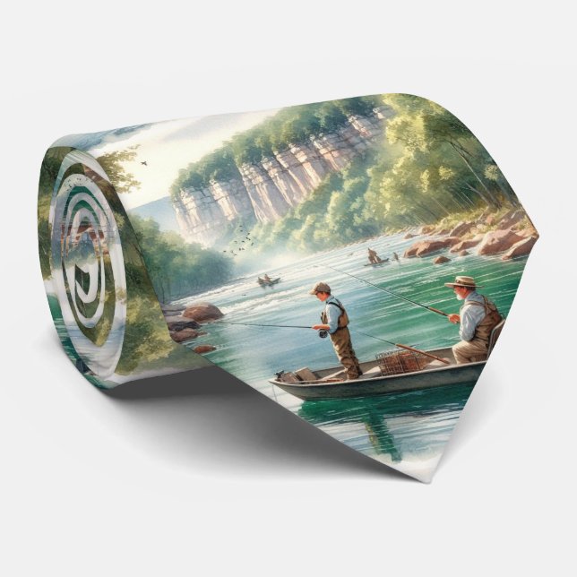Cravate Paysage Scénique de Pêche Hommes (Roulé)
