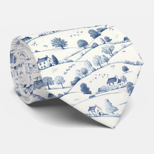 Cravate Paysage Toile Bleue Pastorale Classique Français