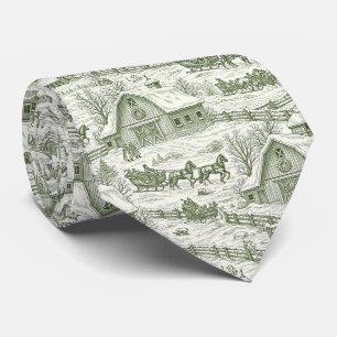 Cravate Paysage Toile de Jouy Vert Hiver Campagne Français