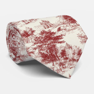 Cravate Paysage Toile Rouge Vintage