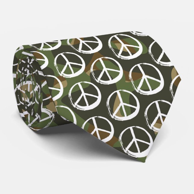 Cravate PEACE Symbol sign - Anti-War Khaki Camouflage (Roulé)