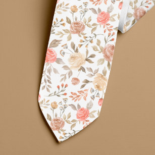 Cravate Peach or blush aquarelle rose motif été