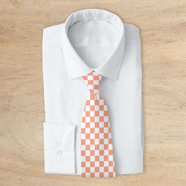Cravate Peach Retro Checkerboard (Créateur téléchargé)