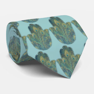 Cravate Peacock Feather Hamsa